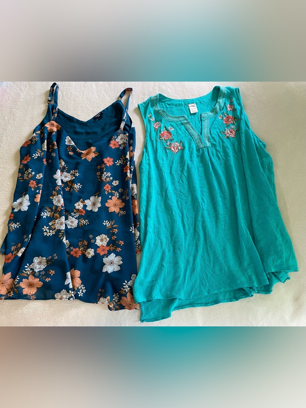 Women’s Floral Camisole and Embroidered Teal Shell Top Set